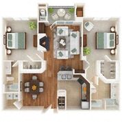 Floor plan for 2 beds, 2 baths, 1271 sqft